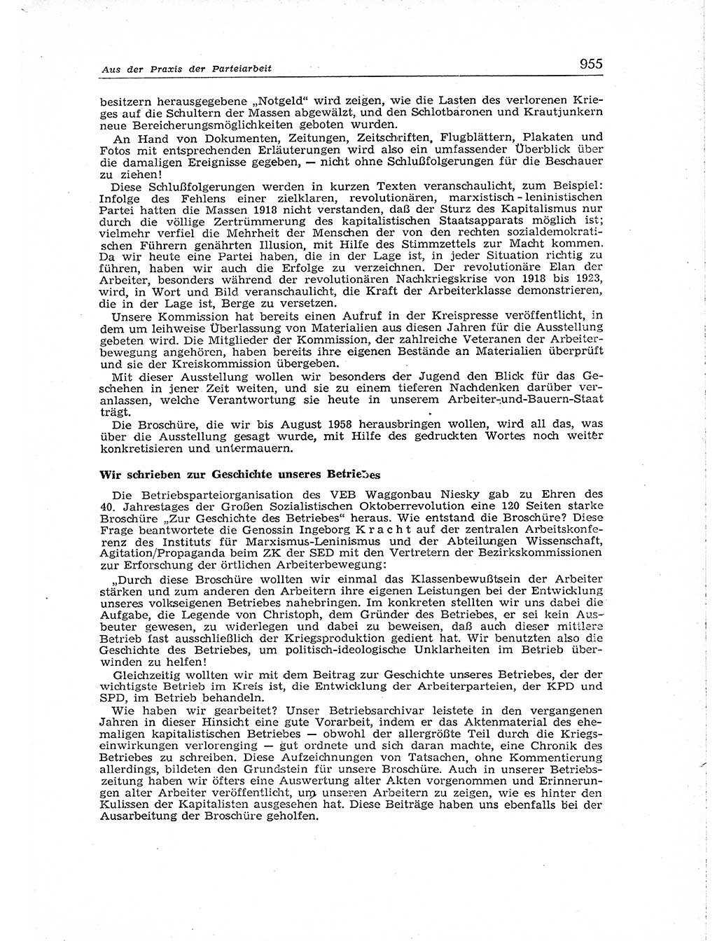 Neuer Weg (NW), Organ des Zentralkomitees (ZK) der SED (Sozialistische Einheitspartei Deutschlands) für Fragen des Parteiaufbaus und des Parteilebens, [Deutsche Demokratische Republik (DDR)] 13. Jahrgang 1958, Seite 955 (NW ZK SED DDR 1958, S. 955)