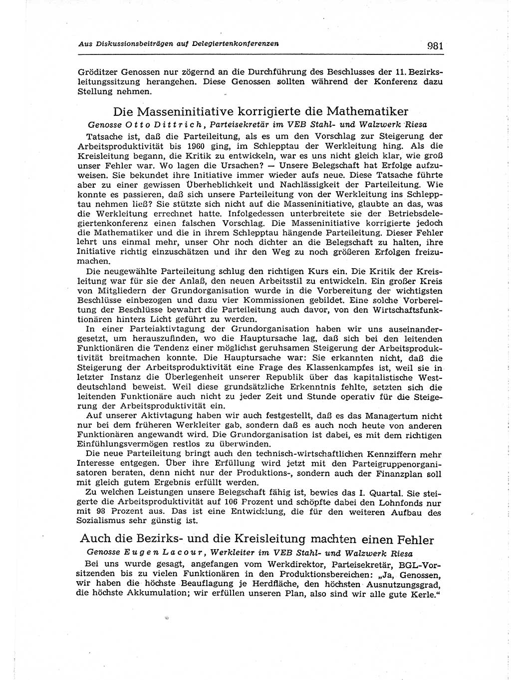 Neuer Weg (NW), Organ des Zentralkomitees (ZK) der SED (Sozialistische Einheitspartei Deutschlands) für Fragen des Parteiaufbaus und des Parteilebens, [Deutsche Demokratische Republik (DDR)] 13. Jahrgang 1958, Seite 981 (NW ZK SED DDR 1958, S. 981)