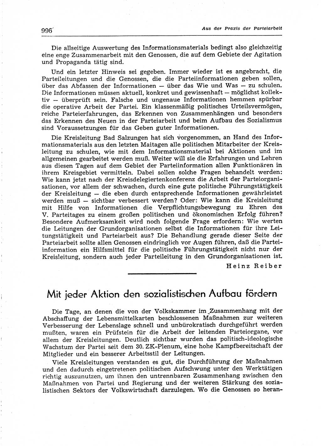 Neuer Weg (NW), Organ des Zentralkomitees (ZK) der SED (Sozialistische Einheitspartei Deutschlands) für Fragen des Parteiaufbaus und des Parteilebens, [Deutsche Demokratische Republik (DDR)] 13. Jahrgang 1958, Seite 996 (NW ZK SED DDR 1958, S. 996)