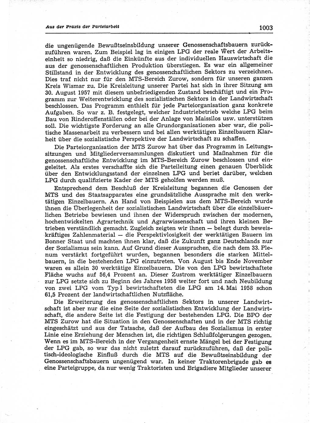 Neuer Weg (NW), Organ des Zentralkomitees (ZK) der SED (Sozialistische Einheitspartei Deutschlands) für Fragen des Parteiaufbaus und des Parteilebens, [Deutsche Demokratische Republik (DDR)] 13. Jahrgang 1958, Seite 1003 (NW ZK SED DDR 1958, S. 1003)