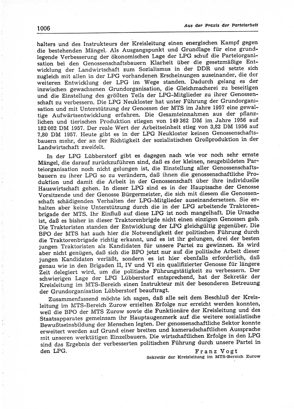 Neuer Weg (NW), Organ des Zentralkomitees (ZK) der SED (Sozialistische Einheitspartei Deutschlands) für Fragen des Parteiaufbaus und des Parteilebens, [Deutsche Demokratische Republik (DDR)] 13. Jahrgang 1958, Seite 1006 (NW ZK SED DDR 1958, S. 1006)