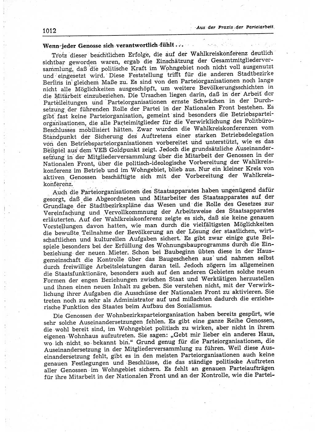 Neuer Weg (NW), Organ des Zentralkomitees (ZK) der SED (Sozialistische Einheitspartei Deutschlands) für Fragen des Parteiaufbaus und des Parteilebens, [Deutsche Demokratische Republik (DDR)] 13. Jahrgang 1958, Seite 1012 (NW ZK SED DDR 1958, S. 1012)