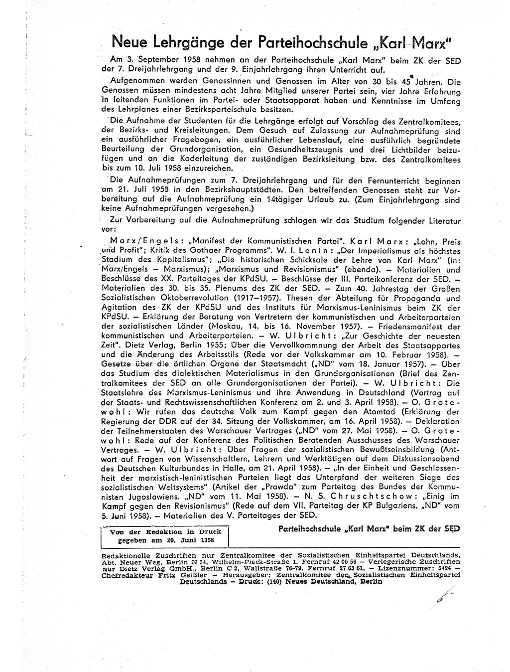 Neuer Weg (NW), Organ des Zentralkomitees (ZK) der SED (Sozialistische Einheitspartei Deutschlands) für Fragen des Parteiaufbaus und des Parteilebens, [Deutsche Demokratische Republik (DDR)] 13. Jahrgang 1958, Seite 1024 (NW ZK SED DDR 1958, S. 1024)