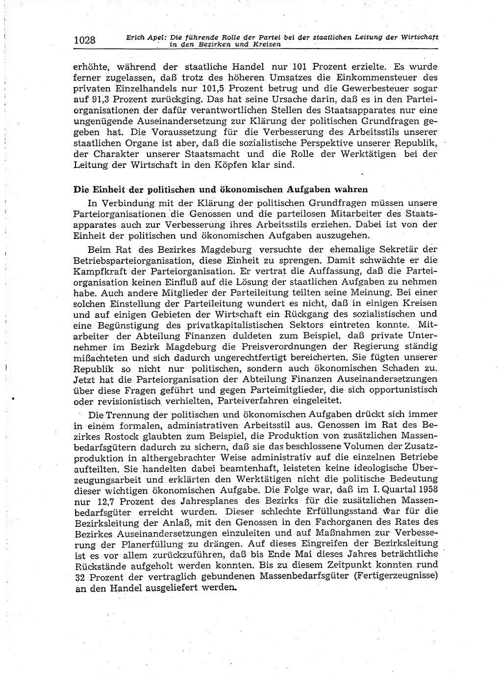 Neuer Weg (NW), Organ des Zentralkomitees (ZK) der SED (Sozialistische Einheitspartei Deutschlands) für Fragen des Parteiaufbaus und des Parteilebens, [Deutsche Demokratische Republik (DDR)] 13. Jahrgang 1958, Seite 1028 (NW ZK SED DDR 1958, S. 1028)