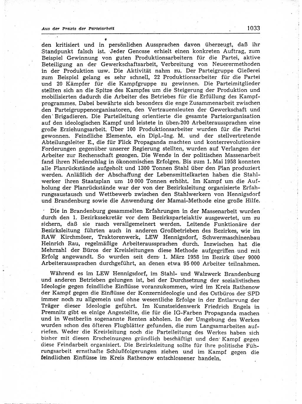 Neuer Weg (NW), Organ des Zentralkomitees (ZK) der SED (Sozialistische Einheitspartei Deutschlands) für Fragen des Parteiaufbaus und des Parteilebens, [Deutsche Demokratische Republik (DDR)] 13. Jahrgang 1958, Seite 1033 (NW ZK SED DDR 1958, S. 1033)