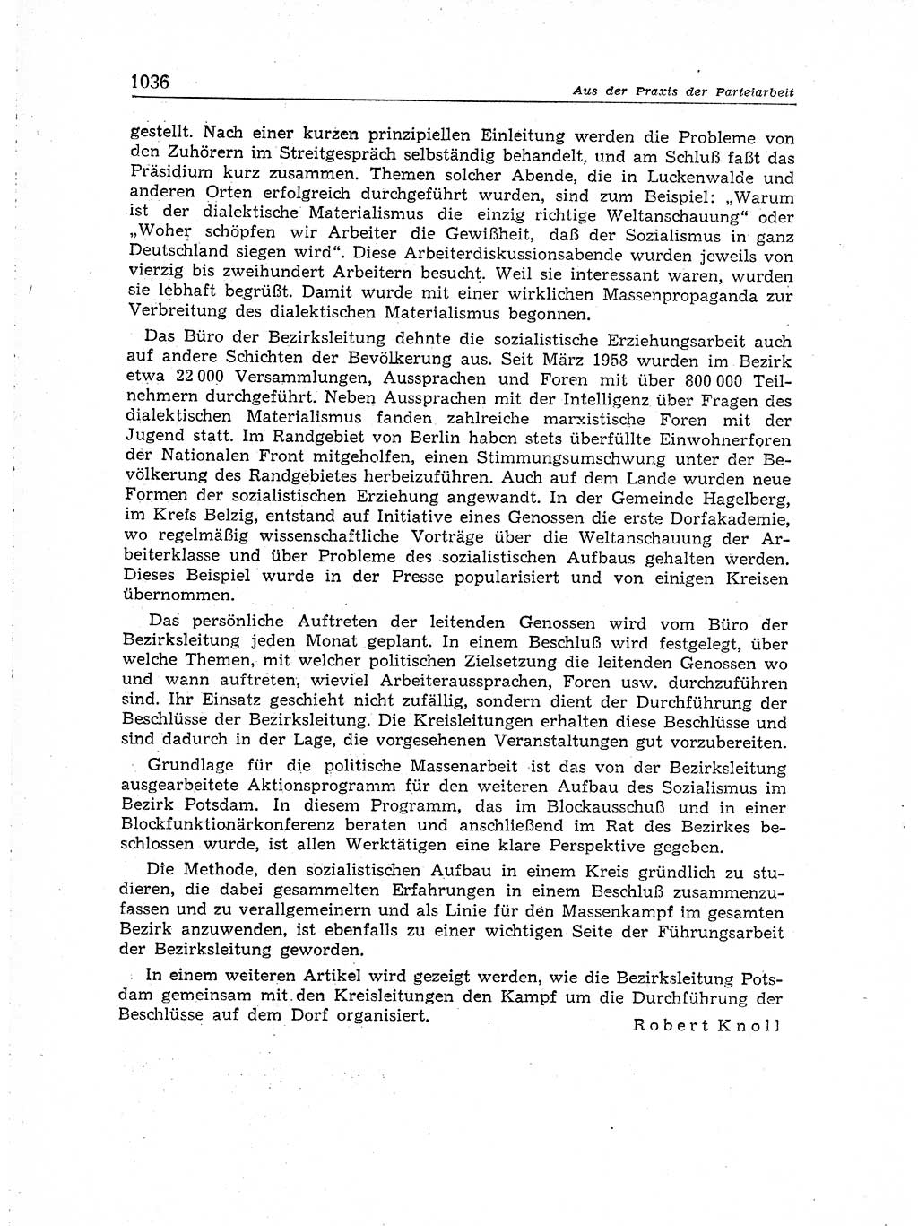 Neuer Weg (NW), Organ des Zentralkomitees (ZK) der SED (Sozialistische Einheitspartei Deutschlands) für Fragen des Parteiaufbaus und des Parteilebens, [Deutsche Demokratische Republik (DDR)] 13. Jahrgang 1958, Seite 1036 (NW ZK SED DDR 1958, S. 1036)