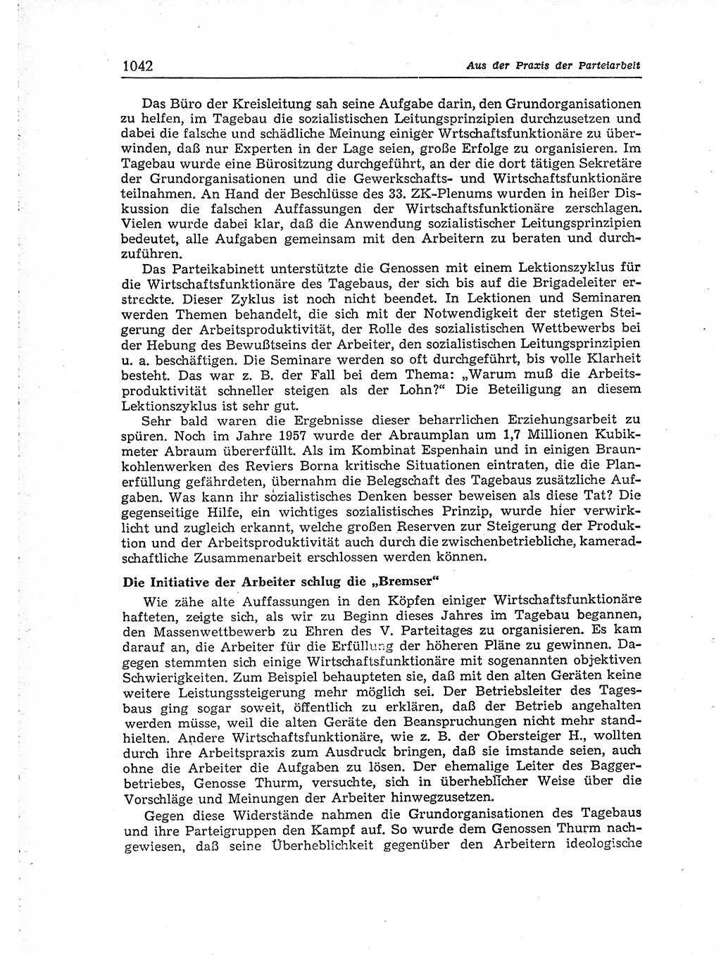 Neuer Weg (NW), Organ des Zentralkomitees (ZK) der SED (Sozialistische Einheitspartei Deutschlands) für Fragen des Parteiaufbaus und des Parteilebens, [Deutsche Demokratische Republik (DDR)] 13. Jahrgang 1958, Seite 1042 (NW ZK SED DDR 1958, S. 1042)