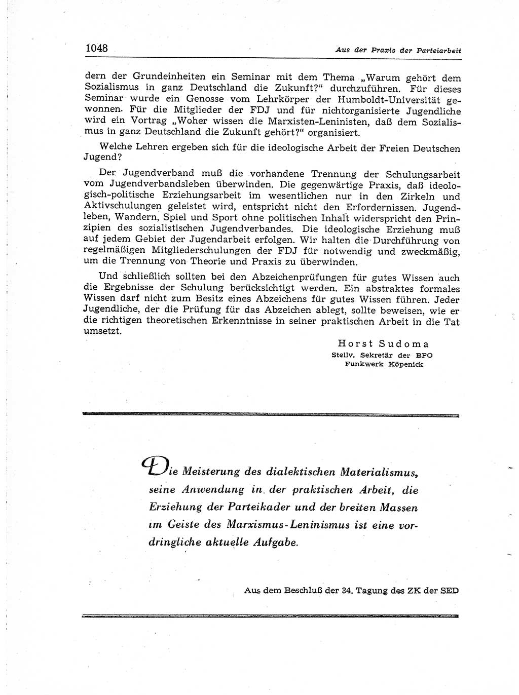 Neuer Weg (NW), Organ des Zentralkomitees (ZK) der SED (Sozialistische Einheitspartei Deutschlands) für Fragen des Parteiaufbaus und des Parteilebens, [Deutsche Demokratische Republik (DDR)] 13. Jahrgang 1958, Seite 1048 (NW ZK SED DDR 1958, S. 1048)