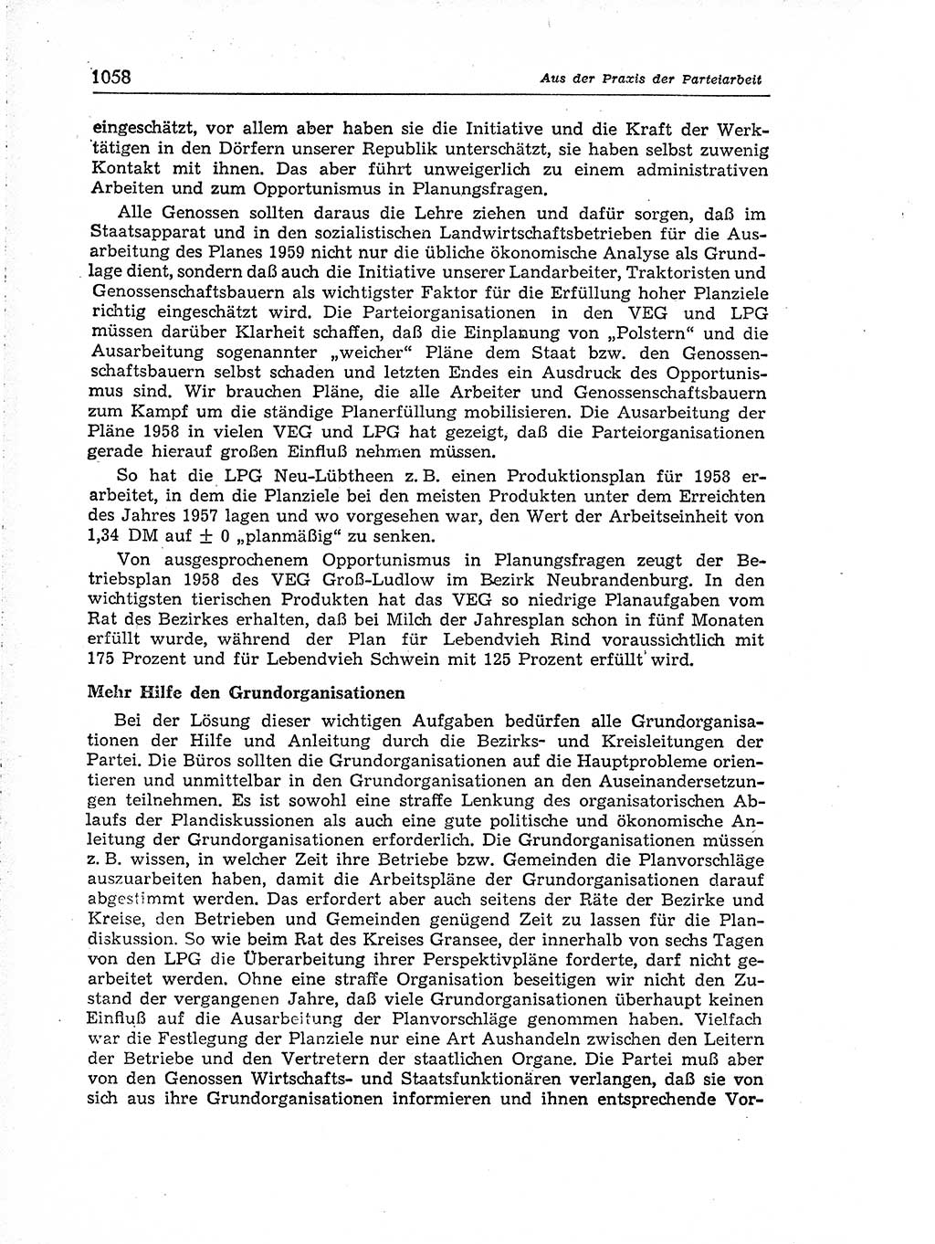 Neuer Weg (NW), Organ des Zentralkomitees (ZK) der SED (Sozialistische Einheitspartei Deutschlands) für Fragen des Parteiaufbaus und des Parteilebens, [Deutsche Demokratische Republik (DDR)] 13. Jahrgang 1958, Seite 1058 (NW ZK SED DDR 1958, S. 1058)