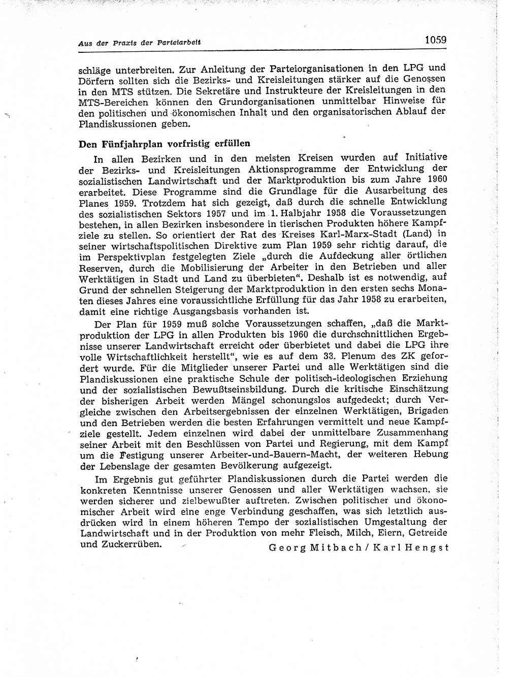 Neuer Weg (NW), Organ des Zentralkomitees (ZK) der SED (Sozialistische Einheitspartei Deutschlands) für Fragen des Parteiaufbaus und des Parteilebens, [Deutsche Demokratische Republik (DDR)] 13. Jahrgang 1958, Seite 1059 (NW ZK SED DDR 1958, S. 1059)