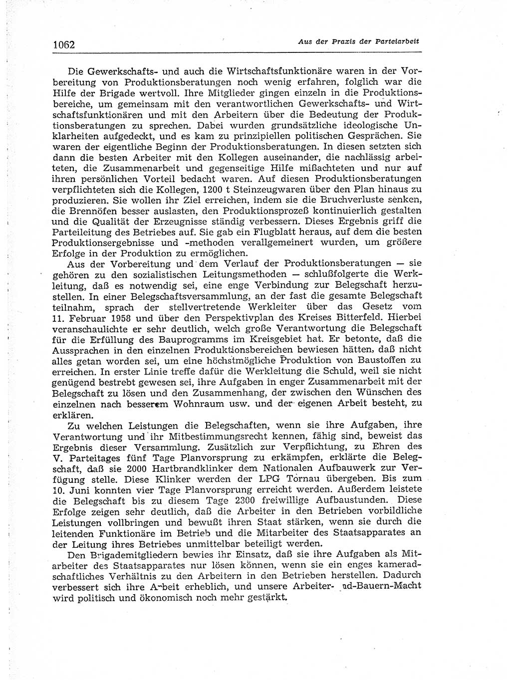 Neuer Weg (NW), Organ des Zentralkomitees (ZK) der SED (Sozialistische Einheitspartei Deutschlands) für Fragen des Parteiaufbaus und des Parteilebens, [Deutsche Demokratische Republik (DDR)] 13. Jahrgang 1958, Seite 1062 (NW ZK SED DDR 1958, S. 1062)