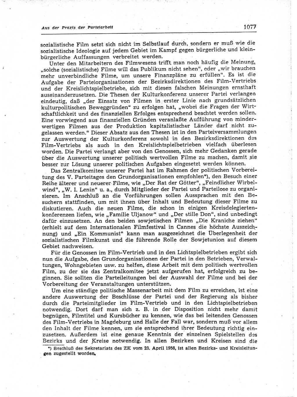 Neuer Weg (NW), Organ des Zentralkomitees (ZK) der SED (Sozialistische Einheitspartei Deutschlands) für Fragen des Parteiaufbaus und des Parteilebens, [Deutsche Demokratische Republik (DDR)] 13. Jahrgang 1958, Seite 1077 (NW ZK SED DDR 1958, S. 1077)