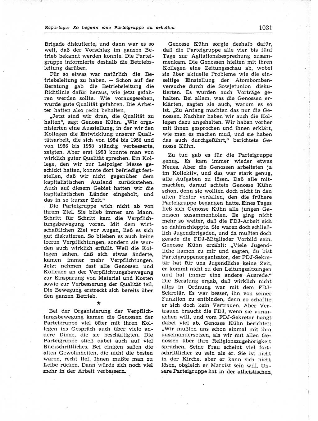 Neuer Weg (NW), Organ des Zentralkomitees (ZK) der SED (Sozialistische Einheitspartei Deutschlands) für Fragen des Parteiaufbaus und des Parteilebens, [Deutsche Demokratische Republik (DDR)] 13. Jahrgang 1958, Seite 1081 (NW ZK SED DDR 1958, S. 1081)