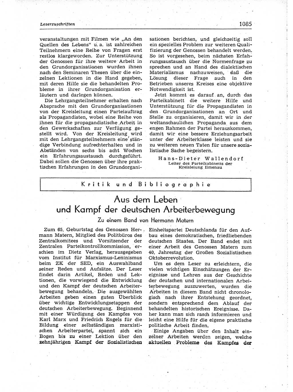 Neuer Weg (NW), Organ des Zentralkomitees (ZK) der SED (Sozialistische Einheitspartei Deutschlands) für Fragen des Parteiaufbaus und des Parteilebens, [Deutsche Demokratische Republik (DDR)] 13. Jahrgang 1958, Seite 1085 (NW ZK SED DDR 1958, S. 1085)
