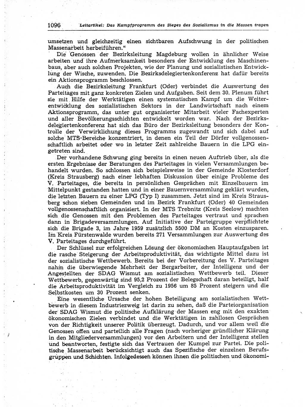 Neuer Weg (NW), Organ des Zentralkomitees (ZK) der SED (Sozialistische Einheitspartei Deutschlands) für Fragen des Parteiaufbaus und des Parteilebens, [Deutsche Demokratische Republik (DDR)] 13. Jahrgang 1958, Seite 1096 (NW ZK SED DDR 1958, S. 1096)