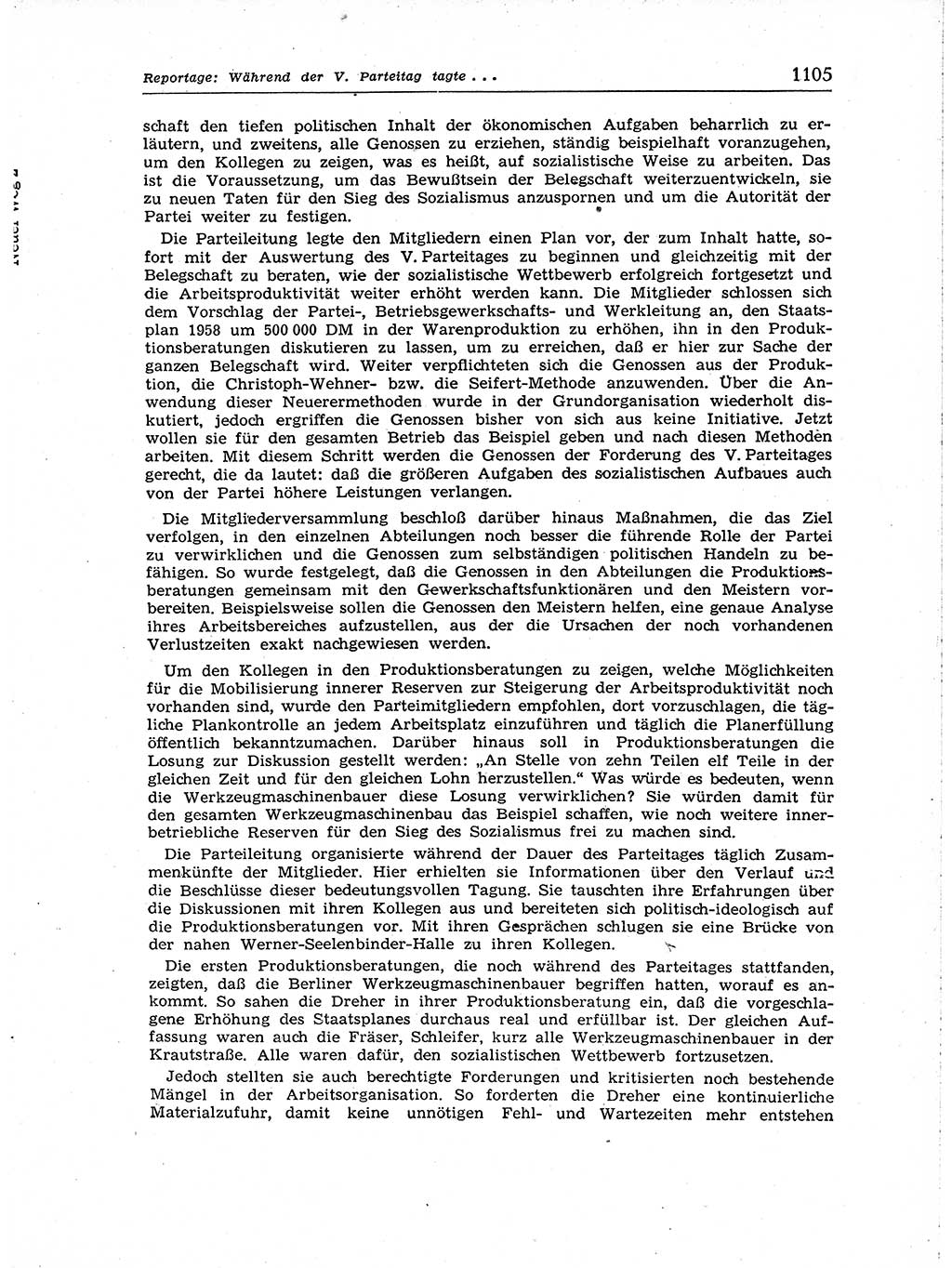 Neuer Weg (NW), Organ des Zentralkomitees (ZK) der SED (Sozialistische Einheitspartei Deutschlands) für Fragen des Parteiaufbaus und des Parteilebens, [Deutsche Demokratische Republik (DDR)] 13. Jahrgang 1958, Seite 1105 (NW ZK SED DDR 1958, S. 1105)