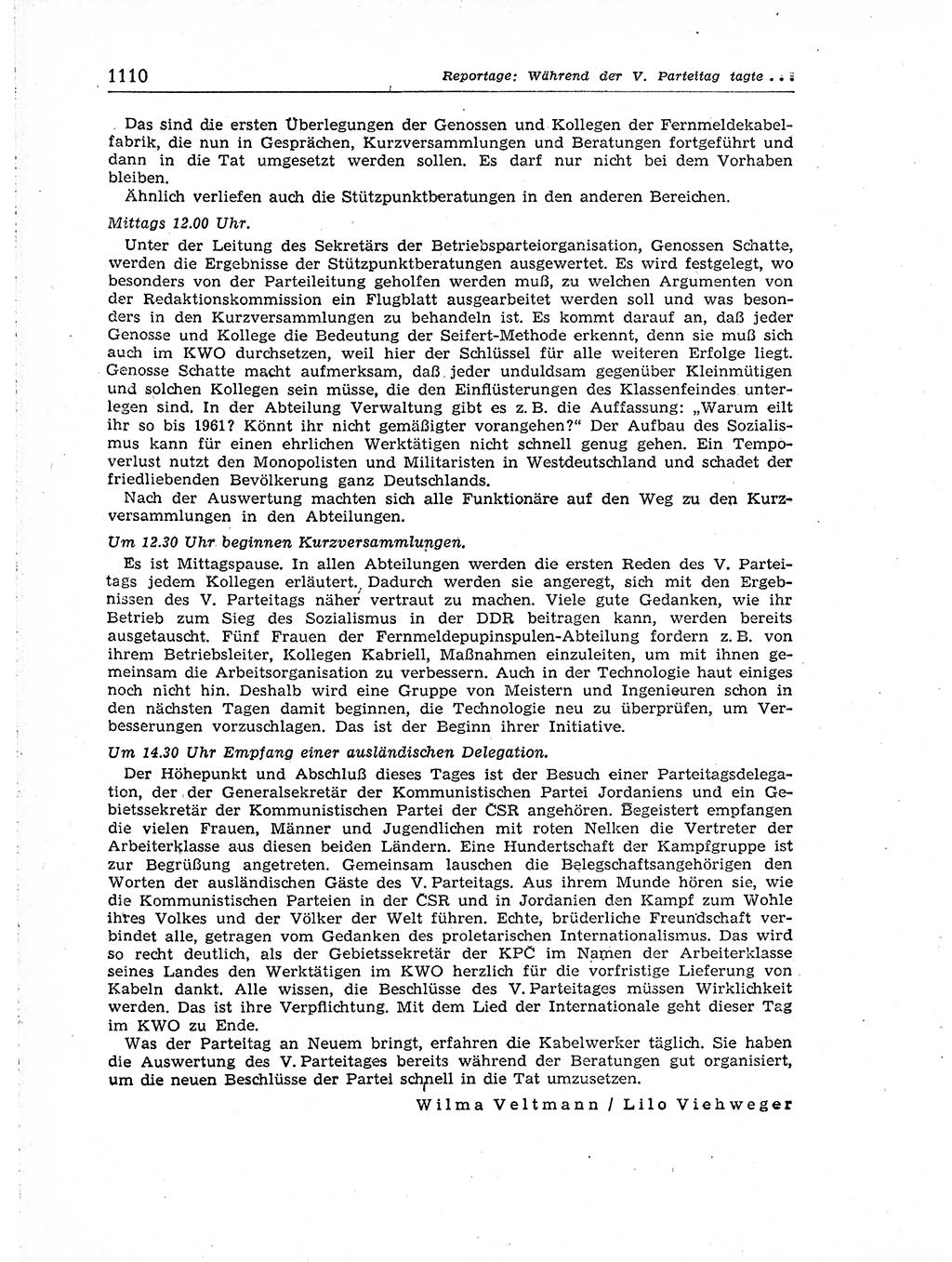 Neuer Weg (NW), Organ des Zentralkomitees (ZK) der SED (Sozialistische Einheitspartei Deutschlands) für Fragen des Parteiaufbaus und des Parteilebens, [Deutsche Demokratische Republik (DDR)] 13. Jahrgang 1958, Seite 1110 (NW ZK SED DDR 1958, S. 1110)