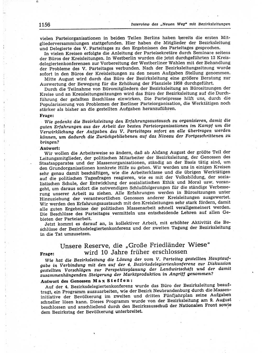Neuer Weg (NW), Organ des Zentralkomitees (ZK) der SED (Sozialistische Einheitspartei Deutschlands) für Fragen des Parteiaufbaus und des Parteilebens, [Deutsche Demokratische Republik (DDR)] 13. Jahrgang 1958, Seite 1156 (NW ZK SED DDR 1958, S. 1156)