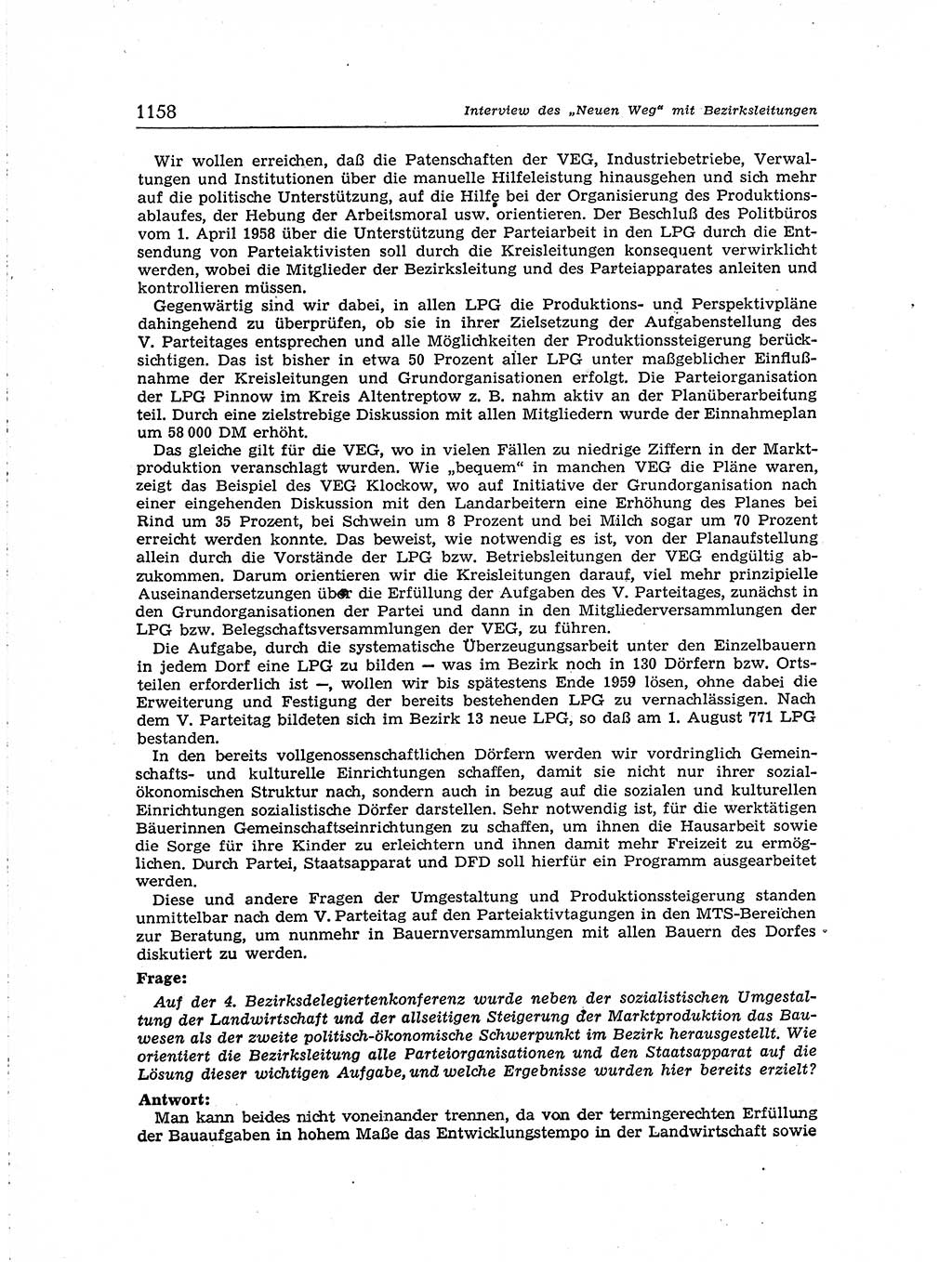 Neuer Weg (NW), Organ des Zentralkomitees (ZK) der SED (Sozialistische Einheitspartei Deutschlands) für Fragen des Parteiaufbaus und des Parteilebens, [Deutsche Demokratische Republik (DDR)] 13. Jahrgang 1958, Seite 1158 (NW ZK SED DDR 1958, S. 1158)