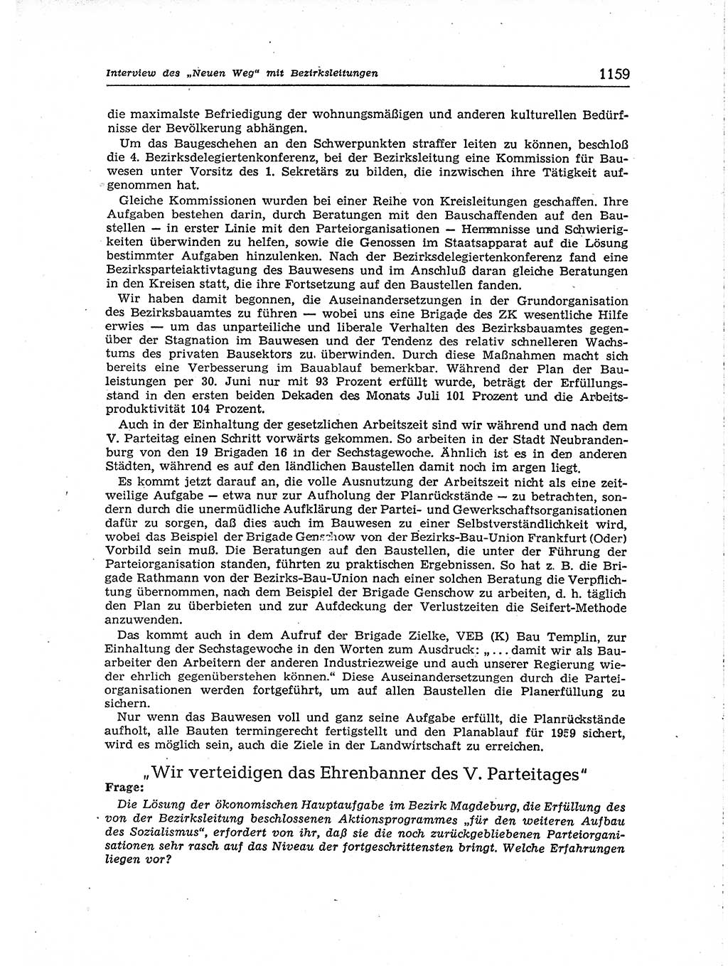 Neuer Weg (NW), Organ des Zentralkomitees (ZK) der SED (Sozialistische Einheitspartei Deutschlands) für Fragen des Parteiaufbaus und des Parteilebens, [Deutsche Demokratische Republik (DDR)] 13. Jahrgang 1958, Seite 1159 (NW ZK SED DDR 1958, S. 1159)