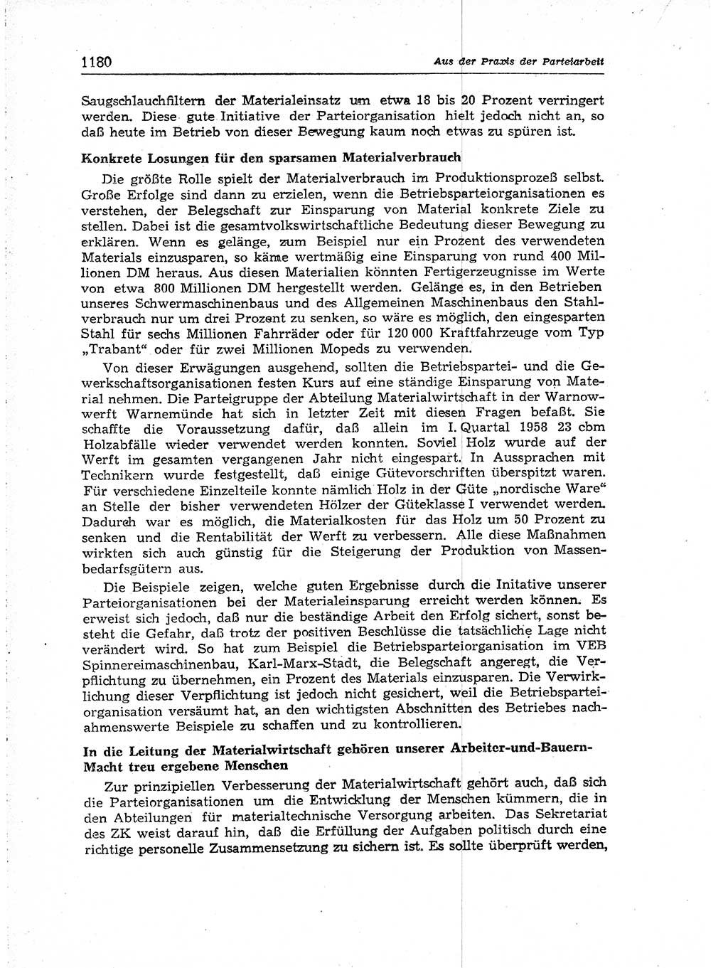 Neuer Weg (NW), Organ des Zentralkomitees (ZK) der SED (Sozialistische Einheitspartei Deutschlands) für Fragen des Parteiaufbaus und des Parteilebens, [Deutsche Demokratische Republik (DDR)] 13. Jahrgang 1958, Seite 1180 (NW ZK SED DDR 1958, S. 1180)