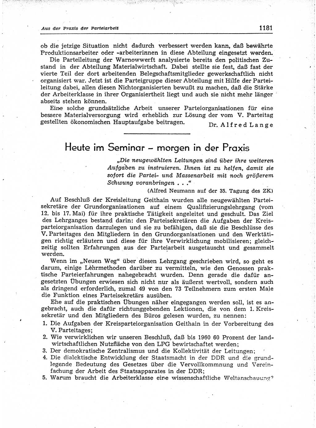 Neuer Weg (NW), Organ des Zentralkomitees (ZK) der SED (Sozialistische Einheitspartei Deutschlands) für Fragen des Parteiaufbaus und des Parteilebens, [Deutsche Demokratische Republik (DDR)] 13. Jahrgang 1958, Seite 1181 (NW ZK SED DDR 1958, S. 1181)