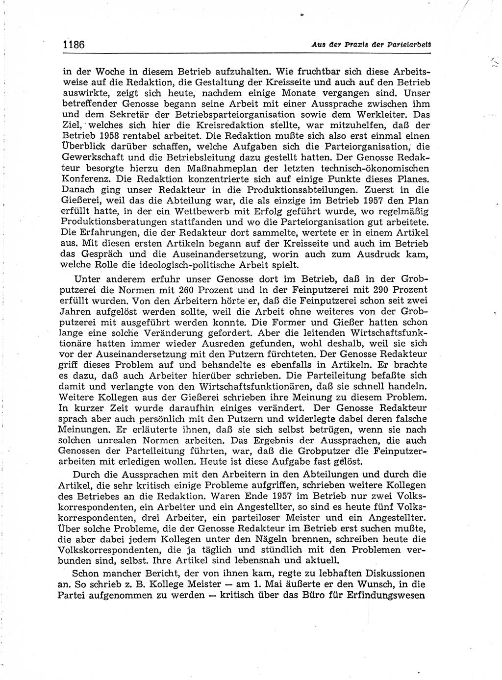 Neuer Weg (NW), Organ des Zentralkomitees (ZK) der SED (Sozialistische Einheitspartei Deutschlands) für Fragen des Parteiaufbaus und des Parteilebens, [Deutsche Demokratische Republik (DDR)] 13. Jahrgang 1958, Seite 1186 (NW ZK SED DDR 1958, S. 1186)