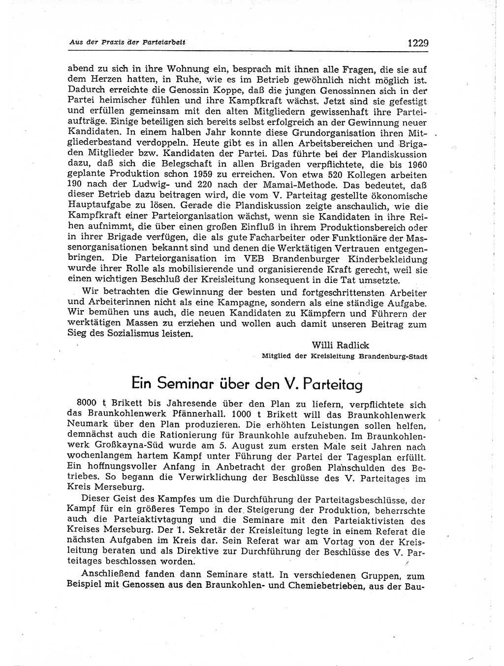 Neuer Weg (NW), Organ des Zentralkomitees (ZK) der SED (Sozialistische Einheitspartei Deutschlands) für Fragen des Parteiaufbaus und des Parteilebens, [Deutsche Demokratische Republik (DDR)] 13. Jahrgang 1958, Seite 1229 (NW ZK SED DDR 1958, S. 1229)