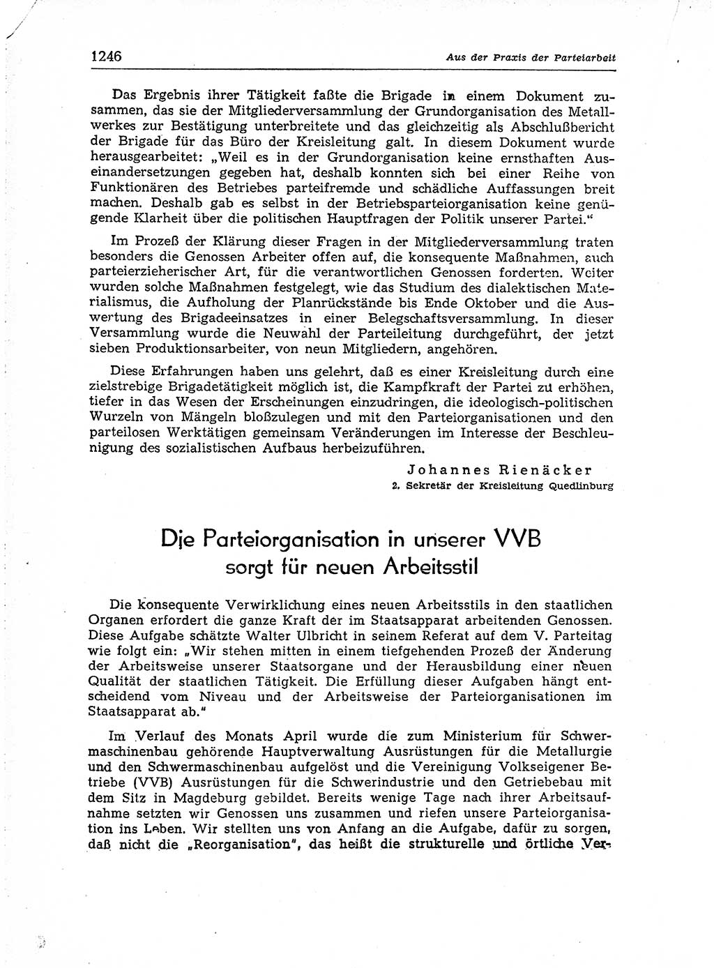 Neuer Weg (NW), Organ des Zentralkomitees (ZK) der SED (Sozialistische Einheitspartei Deutschlands) für Fragen des Parteiaufbaus und des Parteilebens, [Deutsche Demokratische Republik (DDR)] 13. Jahrgang 1958, Seite 1246 (NW ZK SED DDR 1958, S. 1246)