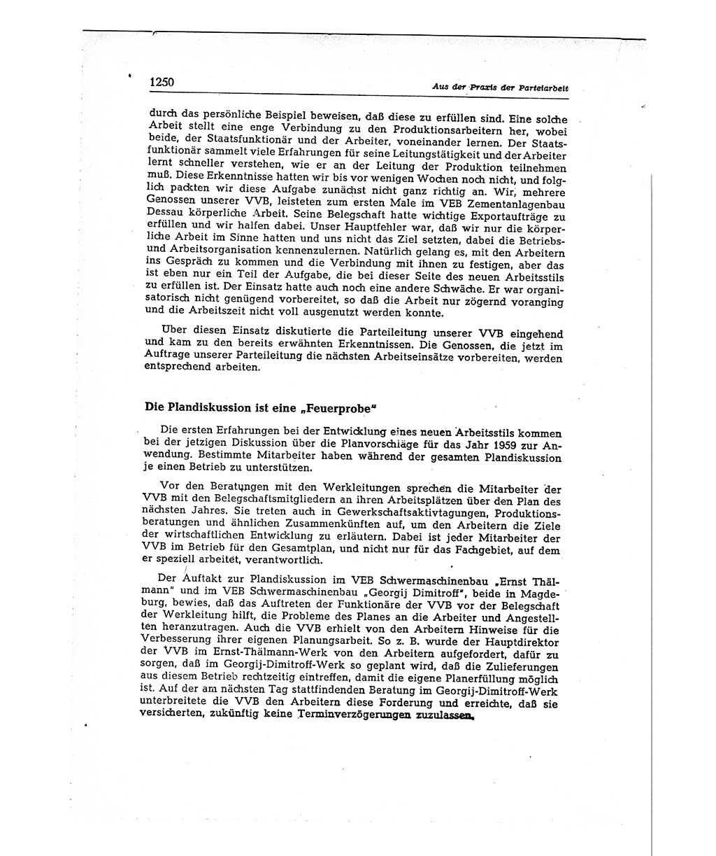 Neuer Weg (NW), Organ des Zentralkomitees (ZK) der SED (Sozialistische Einheitspartei Deutschlands) für Fragen des Parteiaufbaus und des Parteilebens, [Deutsche Demokratische Republik (DDR)] 13. Jahrgang 1958, Seite 1250 (NW ZK SED DDR 1958, S. 1250)