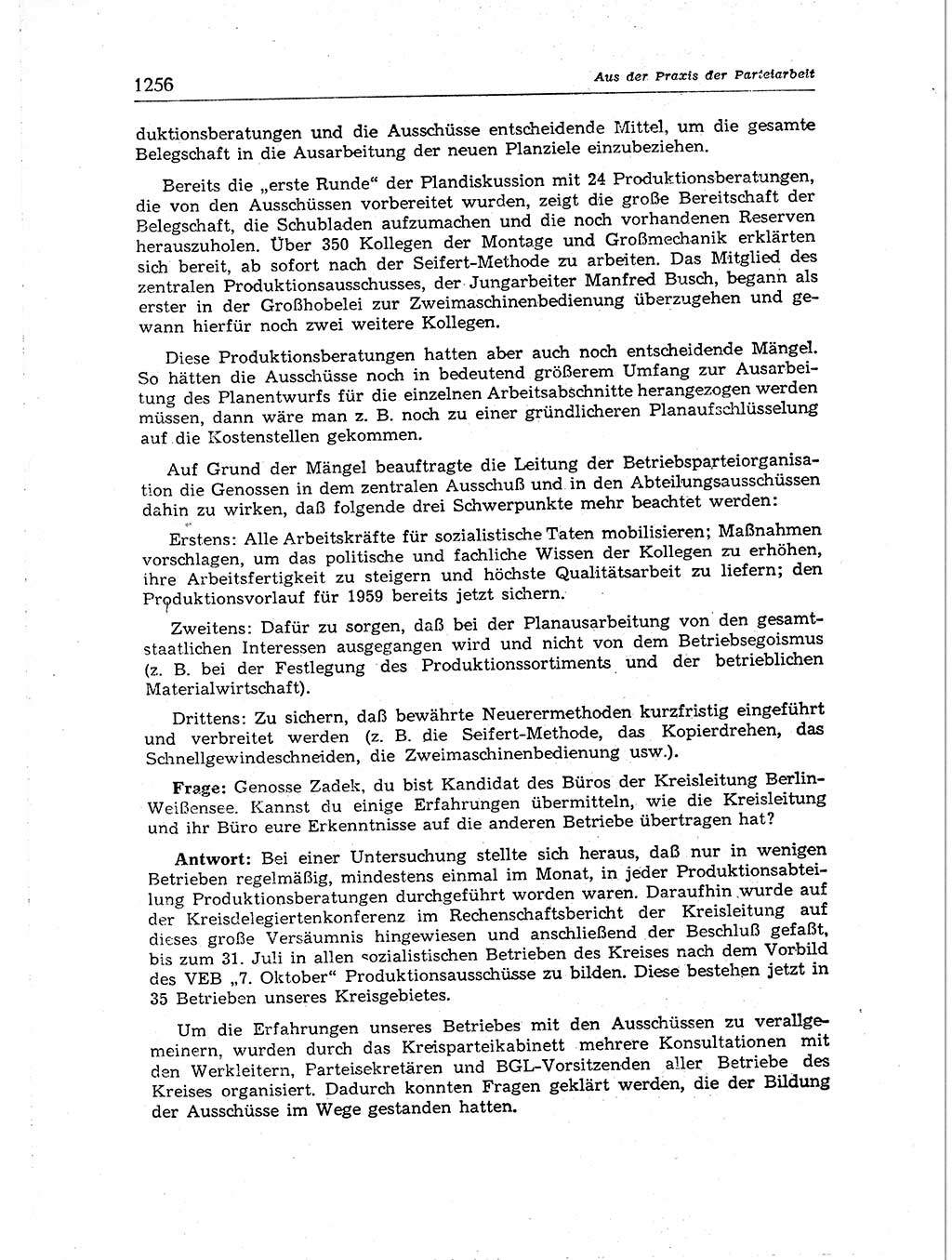 Neuer Weg (NW), Organ des Zentralkomitees (ZK) der SED (Sozialistische Einheitspartei Deutschlands) für Fragen des Parteiaufbaus und des Parteilebens, [Deutsche Demokratische Republik (DDR)] 13. Jahrgang 1958, Seite 1256 (NW ZK SED DDR 1958, S. 1256)