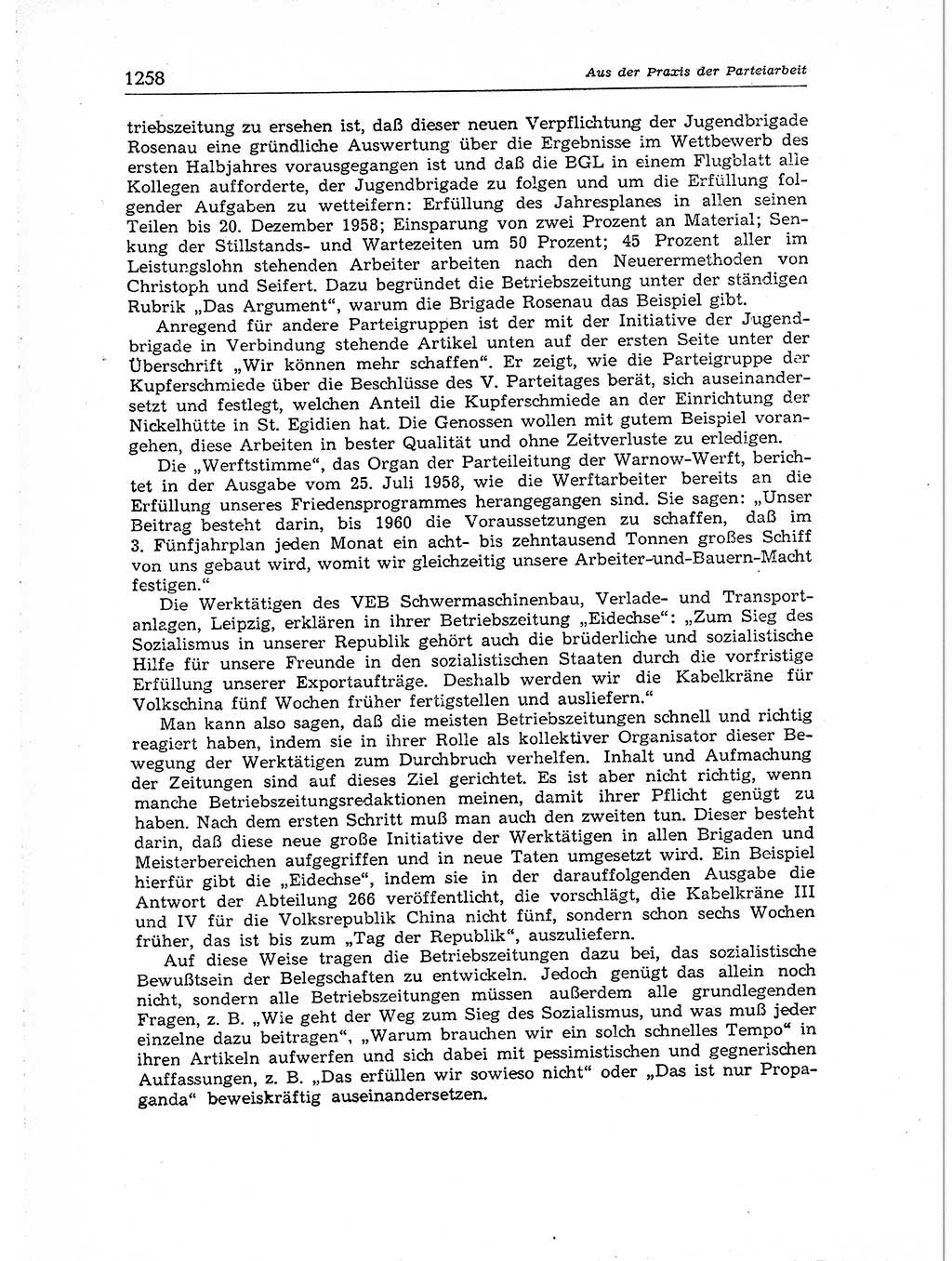 Neuer Weg (NW), Organ des Zentralkomitees (ZK) der SED (Sozialistische Einheitspartei Deutschlands) für Fragen des Parteiaufbaus und des Parteilebens, [Deutsche Demokratische Republik (DDR)] 13. Jahrgang 1958, Seite 1258 (NW ZK SED DDR 1958, S. 1258)