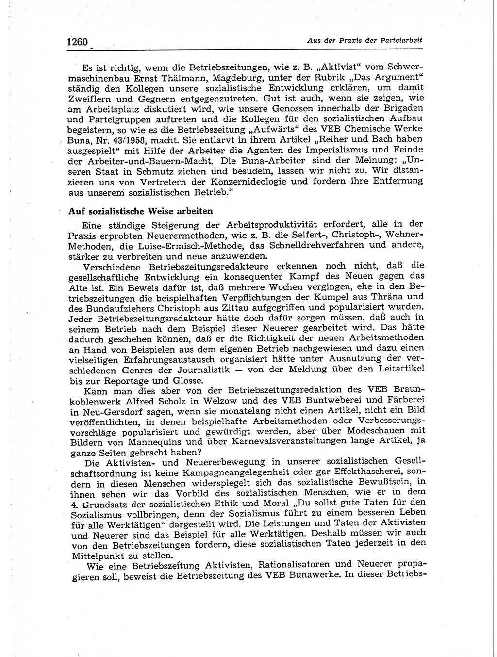 Neuer Weg (NW), Organ des Zentralkomitees (ZK) der SED (Sozialistische Einheitspartei Deutschlands) für Fragen des Parteiaufbaus und des Parteilebens, [Deutsche Demokratische Republik (DDR)] 13. Jahrgang 1958, Seite 1260 (NW ZK SED DDR 1958, S. 1260)