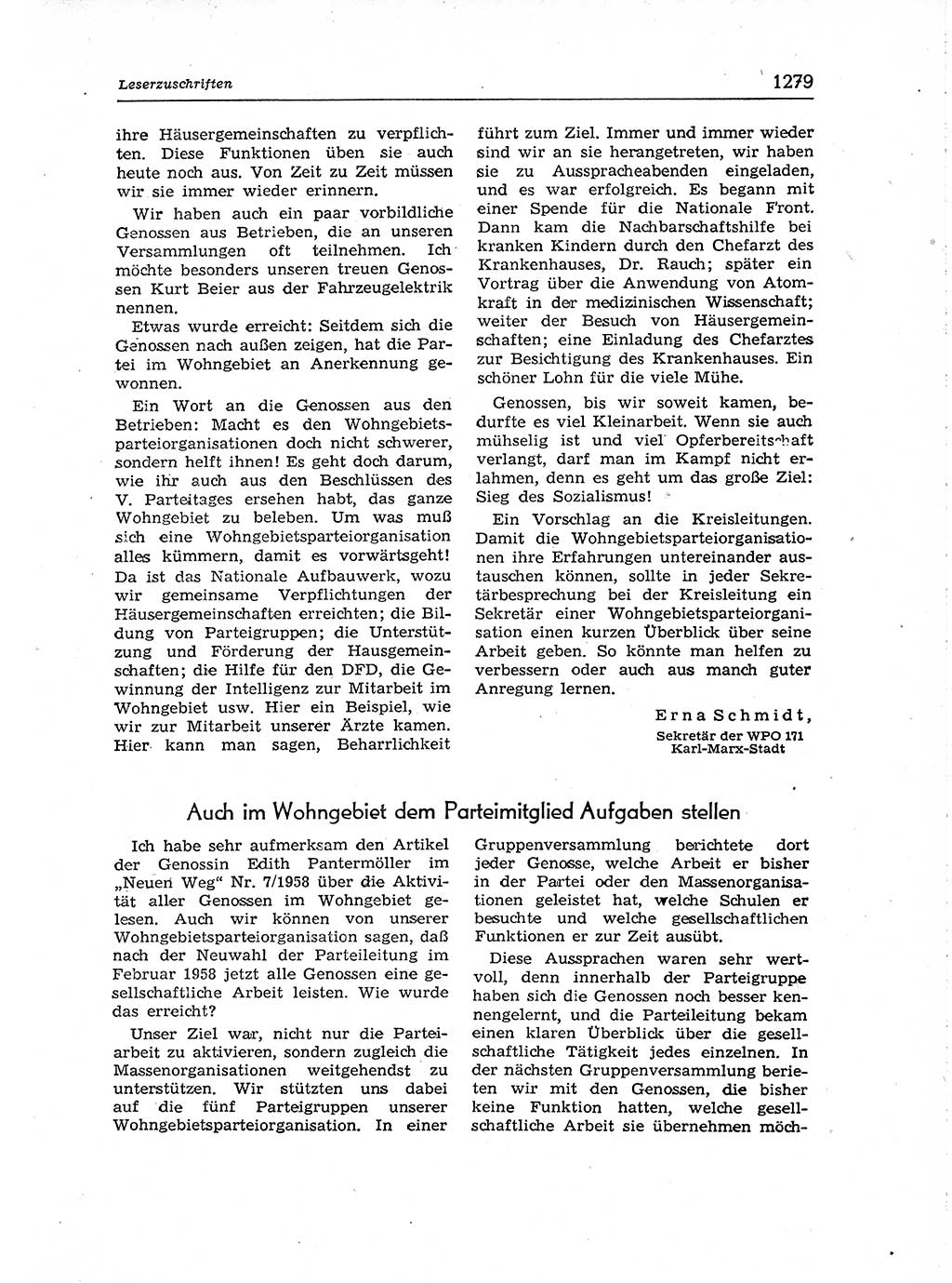Neuer Weg (NW), Organ des Zentralkomitees (ZK) der SED (Sozialistische Einheitspartei Deutschlands) für Fragen des Parteiaufbaus und des Parteilebens, [Deutsche Demokratische Republik (DDR)] 13. Jahrgang 1958, Seite 1279 (NW ZK SED DDR 1958, S. 1279)