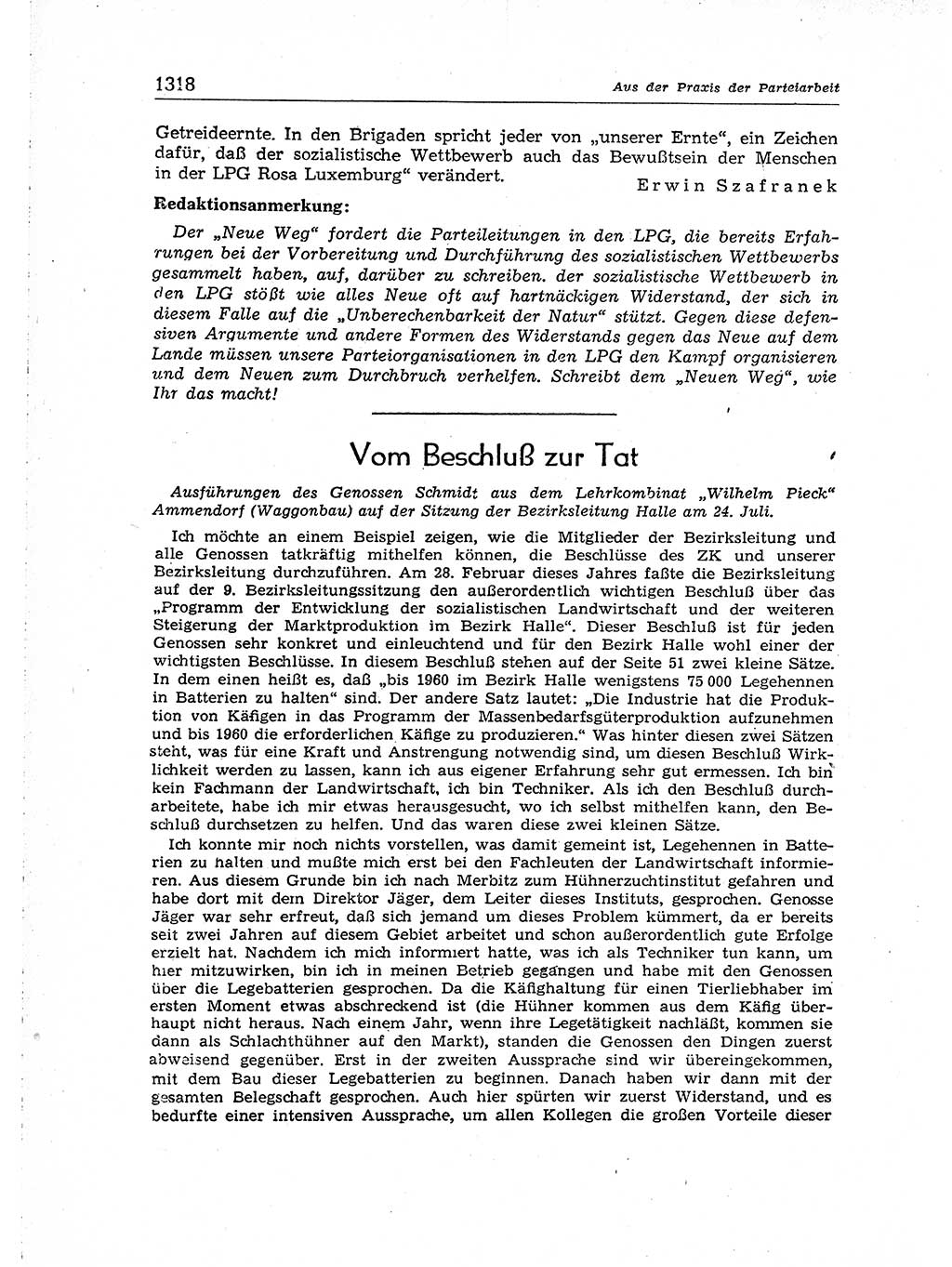 Neuer Weg (NW), Organ des Zentralkomitees (ZK) der SED (Sozialistische Einheitspartei Deutschlands) für Fragen des Parteiaufbaus und des Parteilebens, [Deutsche Demokratische Republik (DDR)] 13. Jahrgang 1958, Seite 1318 (NW ZK SED DDR 1958, S. 1318)