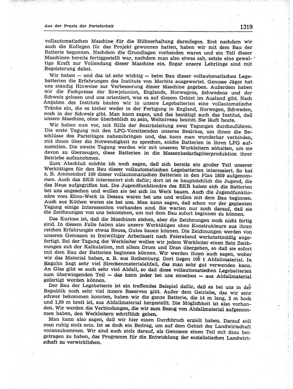 Neuer Weg (NW), Organ des Zentralkomitees (ZK) der SED (Sozialistische Einheitspartei Deutschlands) für Fragen des Parteiaufbaus und des Parteilebens, [Deutsche Demokratische Republik (DDR)] 13. Jahrgang 1958, Seite 1319 (NW ZK SED DDR 1958, S. 1319)