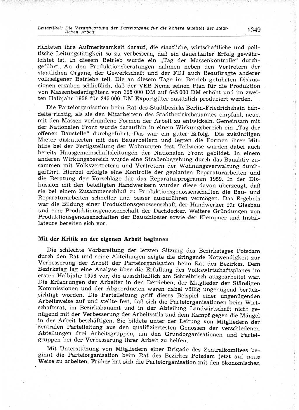 Neuer Weg (NW), Organ des Zentralkomitees (ZK) der SED (Sozialistische Einheitspartei Deutschlands) für Fragen des Parteiaufbaus und des Parteilebens, [Deutsche Demokratische Republik (DDR)] 13. Jahrgang 1958, Seite 1349 (NW ZK SED DDR 1958, S. 1349)