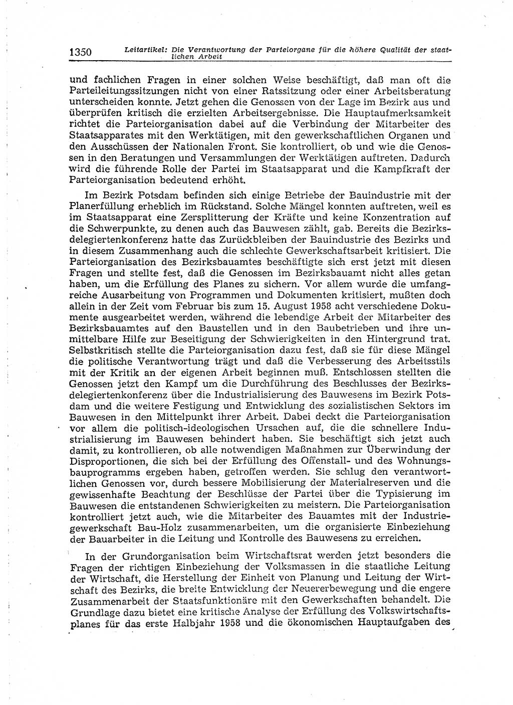 Neuer Weg (NW), Organ des Zentralkomitees (ZK) der SED (Sozialistische Einheitspartei Deutschlands) für Fragen des Parteiaufbaus und des Parteilebens, [Deutsche Demokratische Republik (DDR)] 13. Jahrgang 1958, Seite 1350 (NW ZK SED DDR 1958, S. 1350)