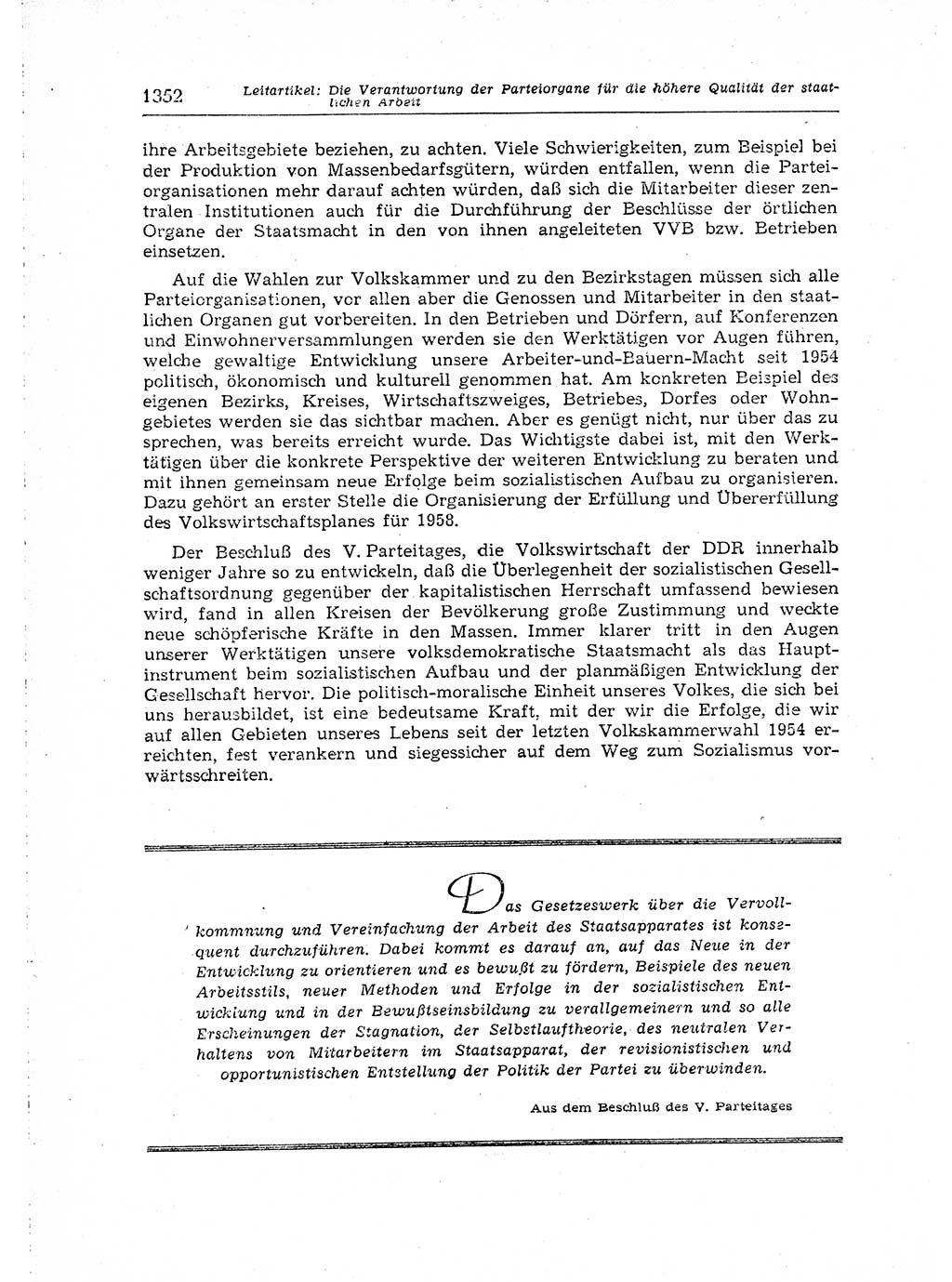 Neuer Weg (NW), Organ des Zentralkomitees (ZK) der SED (Sozialistische Einheitspartei Deutschlands) für Fragen des Parteiaufbaus und des Parteilebens, [Deutsche Demokratische Republik (DDR)] 13. Jahrgang 1958, Seite 1352 (NW ZK SED DDR 1958, S. 1352)