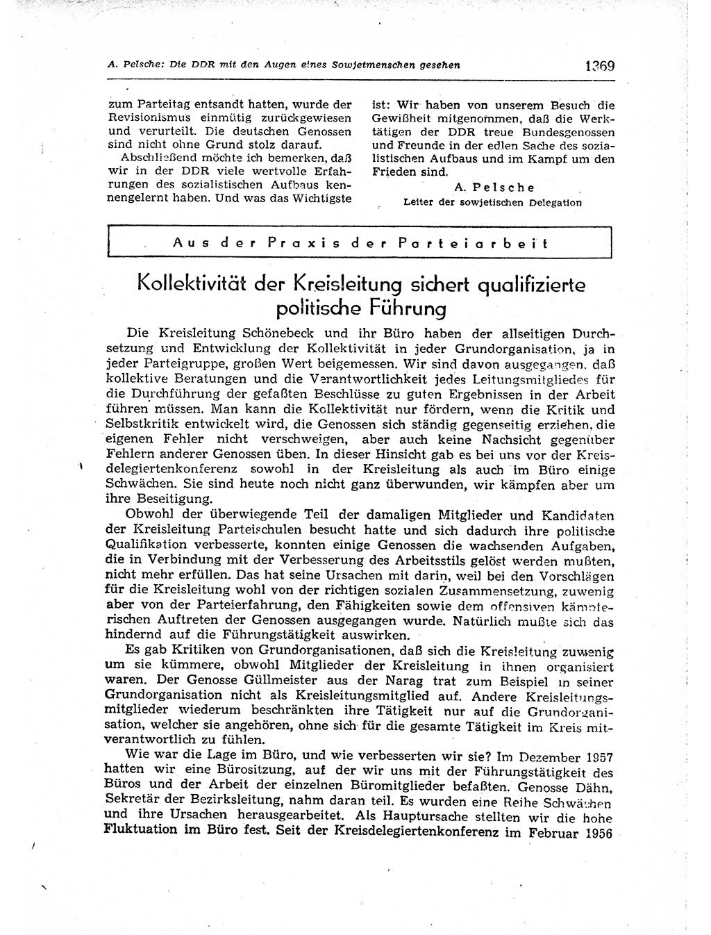 Neuer Weg (NW), Organ des Zentralkomitees (ZK) der SED (Sozialistische Einheitspartei Deutschlands) für Fragen des Parteiaufbaus und des Parteilebens, [Deutsche Demokratische Republik (DDR)] 13. Jahrgang 1958, Seite 1369 (NW ZK SED DDR 1958, S. 1369)