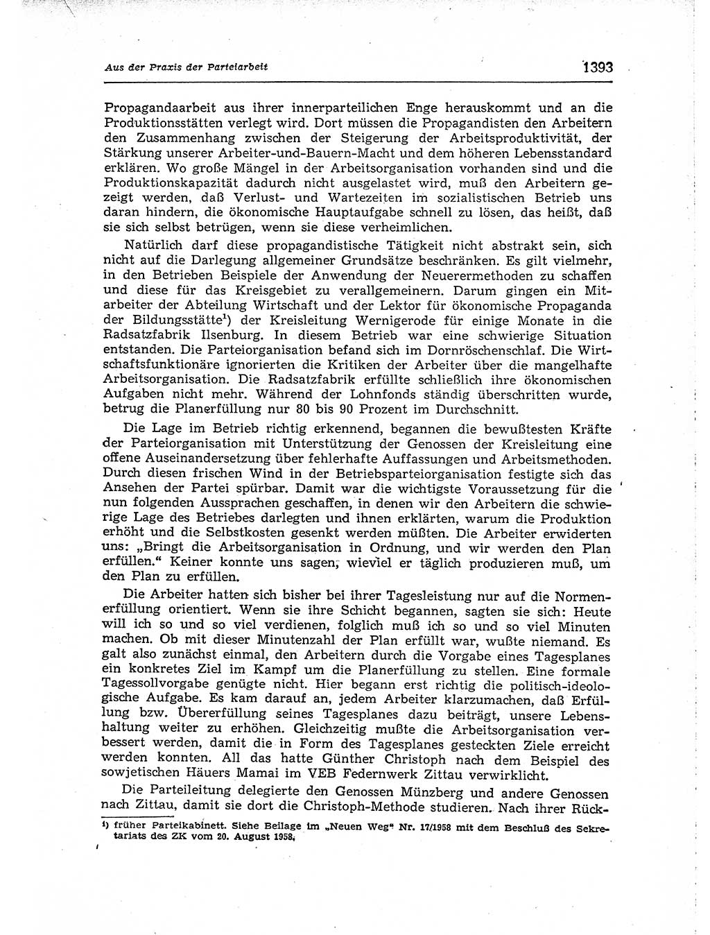 Neuer Weg (NW), Organ des Zentralkomitees (ZK) der SED (Sozialistische Einheitspartei Deutschlands) für Fragen des Parteiaufbaus und des Parteilebens, [Deutsche Demokratische Republik (DDR)] 13. Jahrgang 1958, Seite 1393 (NW ZK SED DDR 1958, S. 1393)