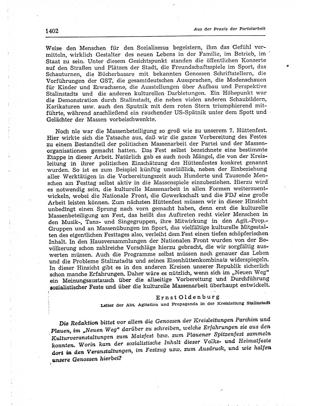 Neuer Weg (NW), Organ des Zentralkomitees (ZK) der SED (Sozialistische Einheitspartei Deutschlands) für Fragen des Parteiaufbaus und des Parteilebens, [Deutsche Demokratische Republik (DDR)] 13. Jahrgang 1958, Seite 1402 (NW ZK SED DDR 1958, S. 1402)