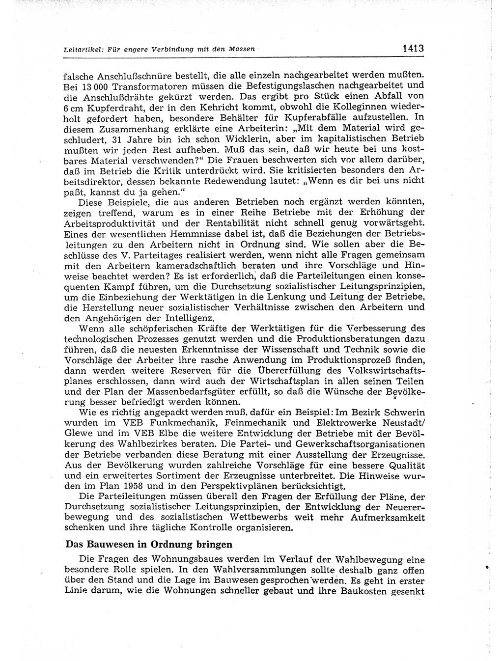 Neuer Weg (NW), Organ des Zentralkomitees (ZK) der SED (Sozialistische Einheitspartei Deutschlands) für Fragen des Parteiaufbaus und des Parteilebens, [Deutsche Demokratische Republik (DDR)] 13. Jahrgang 1958, Seite 1413 (NW ZK SED DDR 1958, S. 1413)