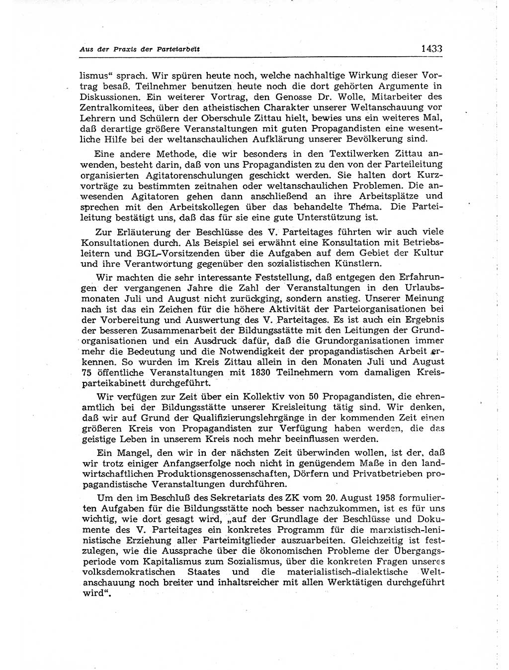 Neuer Weg (NW), Organ des Zentralkomitees (ZK) der SED (Sozialistische Einheitspartei Deutschlands) für Fragen des Parteiaufbaus und des Parteilebens, [Deutsche Demokratische Republik (DDR)] 13. Jahrgang 1958, Seite 1433 (NW ZK SED DDR 1958, S. 1433)