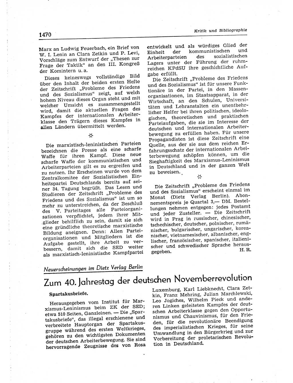 Neuer Weg (NW), Organ des Zentralkomitees (ZK) der SED (Sozialistische Einheitspartei Deutschlands) für Fragen des Parteiaufbaus und des Parteilebens, [Deutsche Demokratische Republik (DDR)] 13. Jahrgang 1958, Seite 1470 (NW ZK SED DDR 1958, S. 1470)