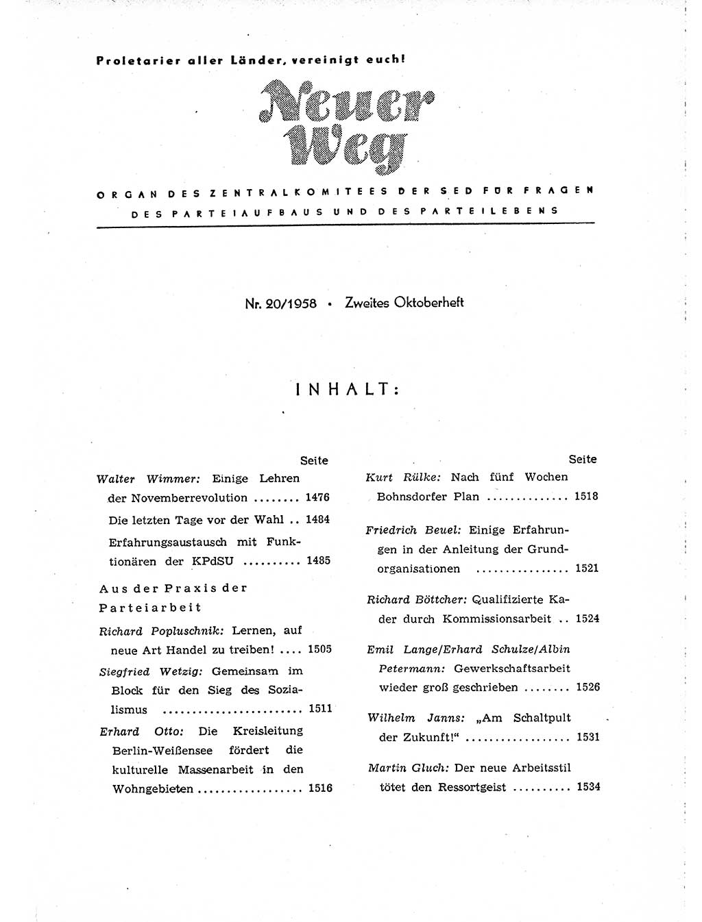 Neuer Weg (NW), Organ des Zentralkomitees (ZK) der SED (Sozialistische Einheitspartei Deutschlands) für Fragen des Parteiaufbaus und des Parteilebens, [Deutsche Demokratische Republik (DDR)] 13. Jahrgang 1958, Seite 1473 (NW ZK SED DDR 1958, S. 1473)