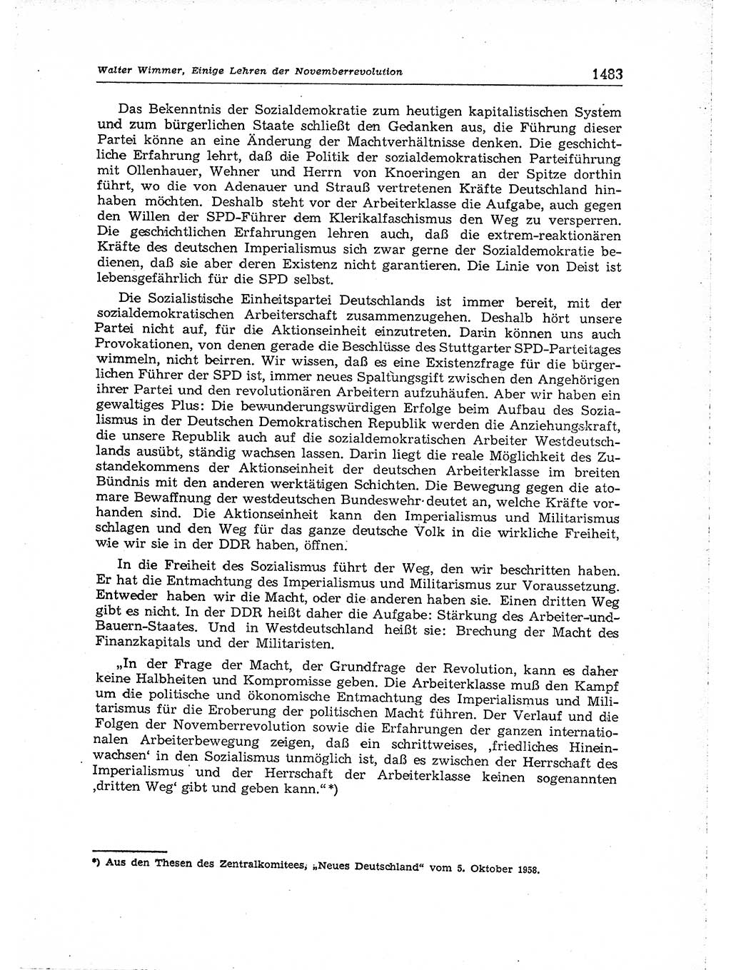 Neuer Weg (NW), Organ des Zentralkomitees (ZK) der SED (Sozialistische Einheitspartei Deutschlands) für Fragen des Parteiaufbaus und des Parteilebens, [Deutsche Demokratische Republik (DDR)] 13. Jahrgang 1958, Seite 1483 (NW ZK SED DDR 1958, S. 1483)