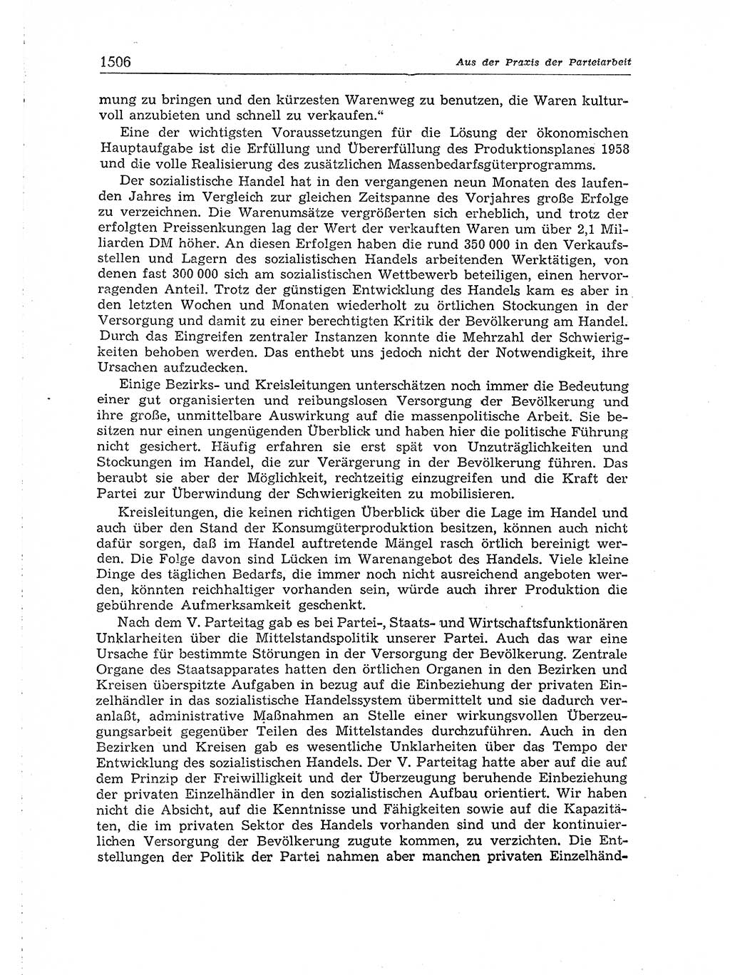 Neuer Weg (NW), Organ des Zentralkomitees (ZK) der SED (Sozialistische Einheitspartei Deutschlands) für Fragen des Parteiaufbaus und des Parteilebens, [Deutsche Demokratische Republik (DDR)] 13. Jahrgang 1958, Seite 1506 (NW ZK SED DDR 1958, S. 1506)