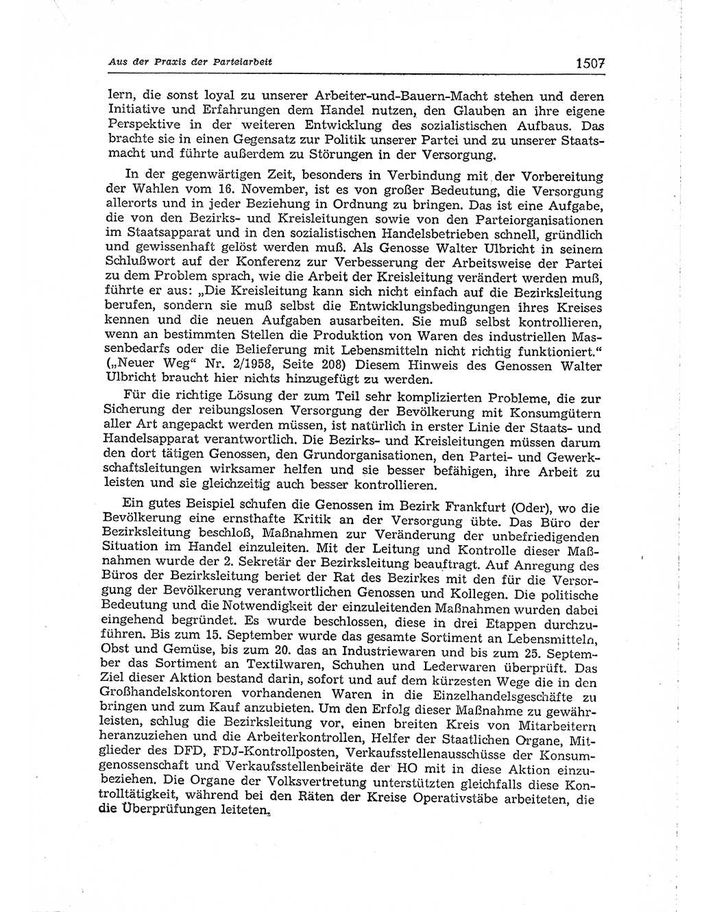 Neuer Weg (NW), Organ des Zentralkomitees (ZK) der SED (Sozialistische Einheitspartei Deutschlands) für Fragen des Parteiaufbaus und des Parteilebens, [Deutsche Demokratische Republik (DDR)] 13. Jahrgang 1958, Seite 1507 (NW ZK SED DDR 1958, S. 1507)