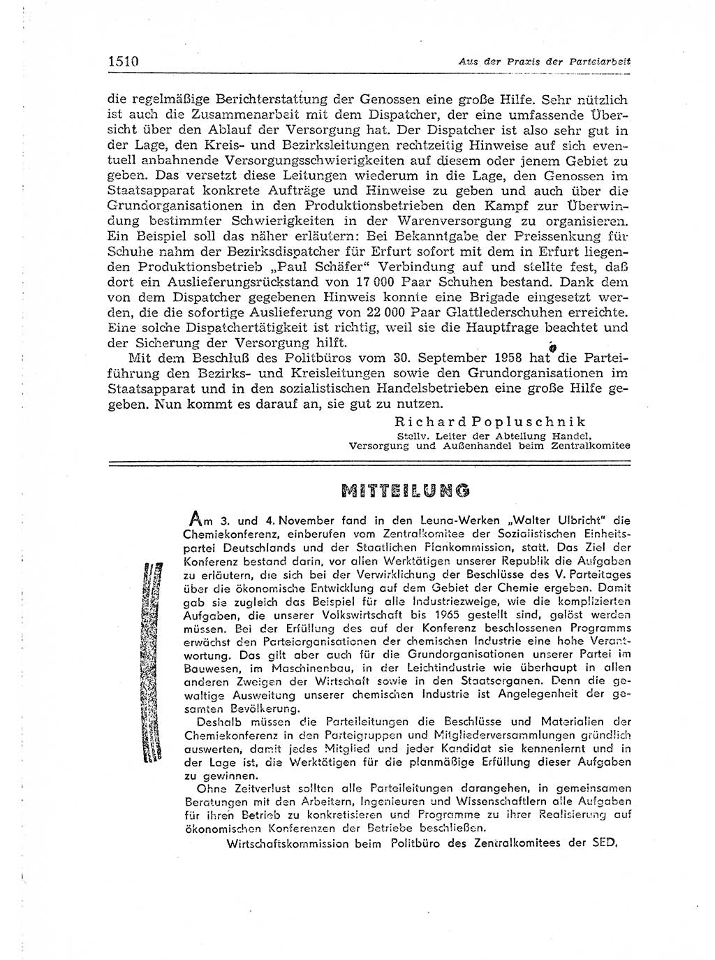 Neuer Weg (NW), Organ des Zentralkomitees (ZK) der SED (Sozialistische Einheitspartei Deutschlands) für Fragen des Parteiaufbaus und des Parteilebens, [Deutsche Demokratische Republik (DDR)] 13. Jahrgang 1958, Seite 1510 (NW ZK SED DDR 1958, S. 1510)